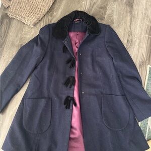 Topshop Navy Pea Coat with Black Details